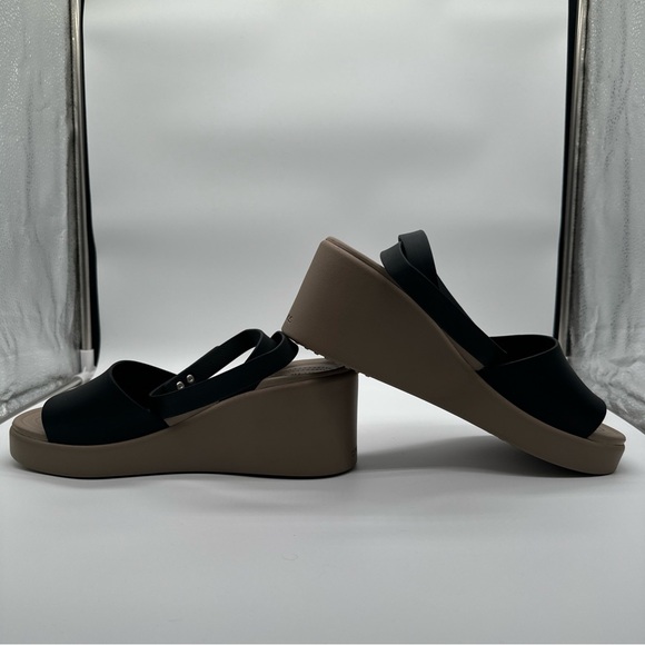 CROCS Black and Tan Wedge Sandals - Picture 6 of 9